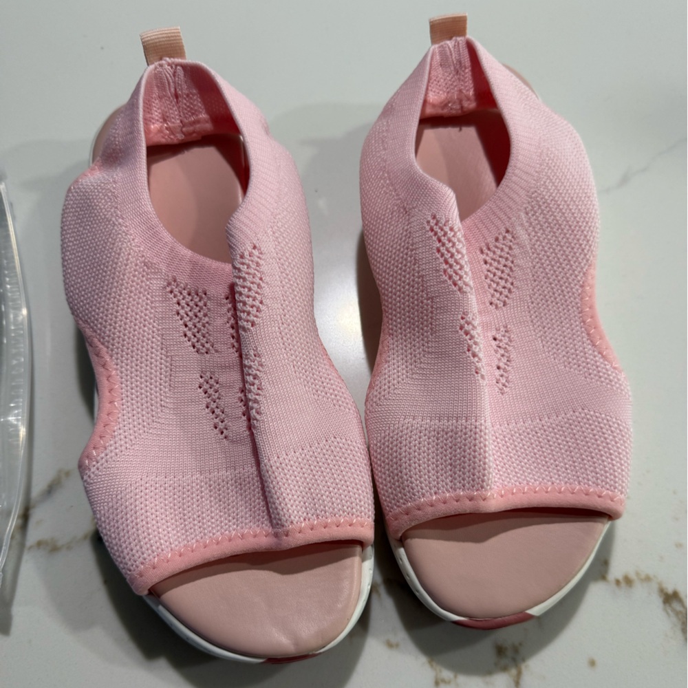 Pink Knit Open-Toe Sneakers